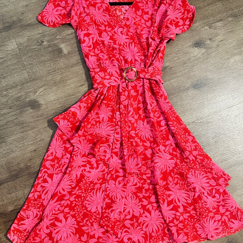 Sofia by Sofia Vergara Orange Pink Maxi Dress V-Neck Flutter Sleeve